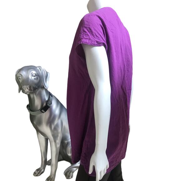 Athleta Embroidered V-Neck Purple Cotton Short Sleeve Shirt Women's Size Small - Picture 2 of 7